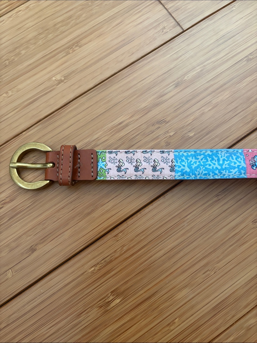 Vineyard Vines Multicolor Patchwork Belt with Brass Buckle